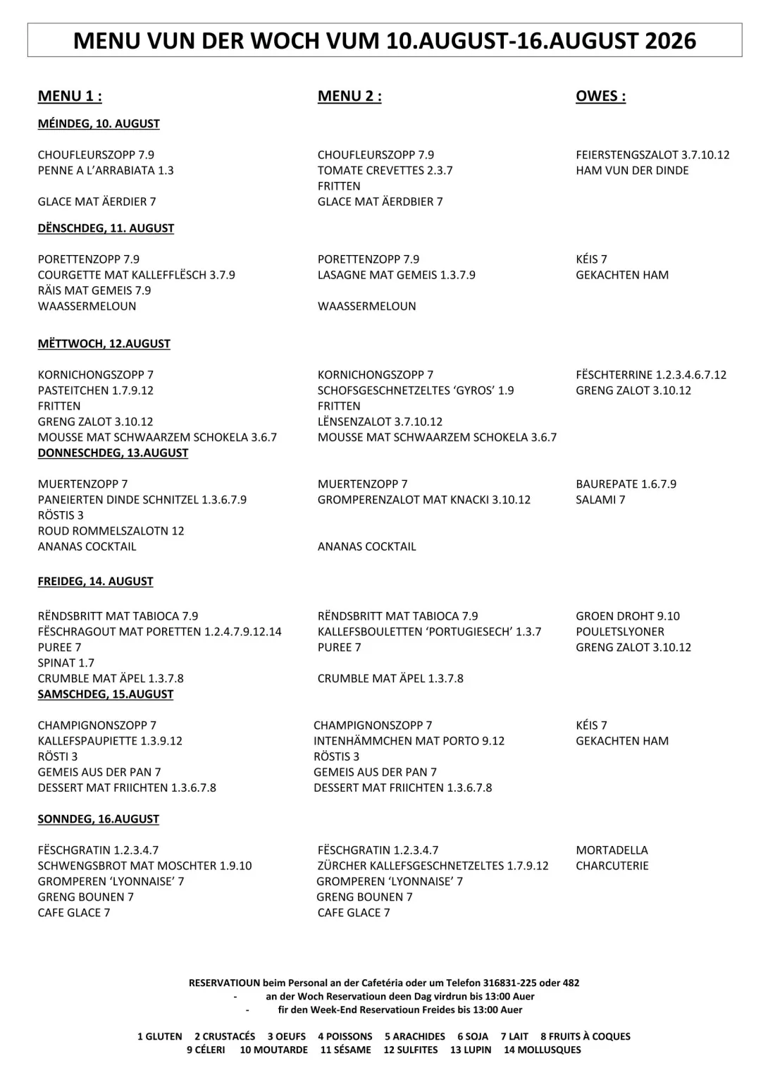 MENU 10-16 AUGUST